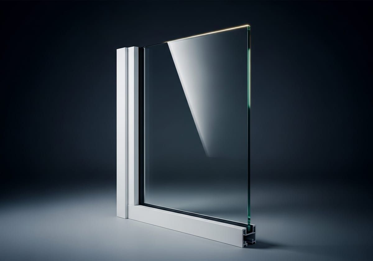 Cutaway showing the layers of a laminated impact-glass window